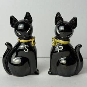 VINTAGE REDWARE BLACK SIAMESE CAT SALT AND PEPPER SHAKERS